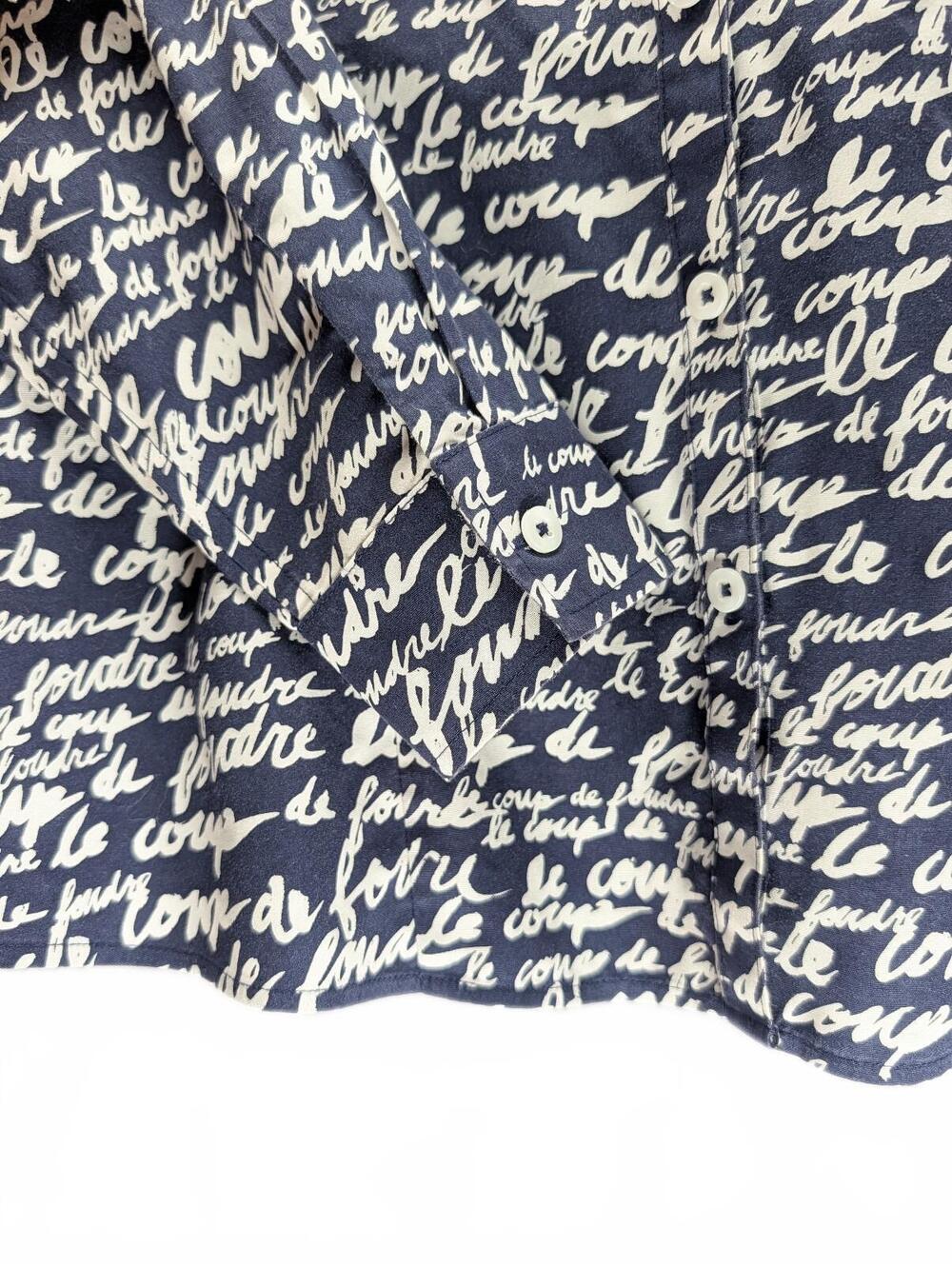 Chico's Button-Up Shirt in Navy with White Script Print 1 - Picture 3 of 5
